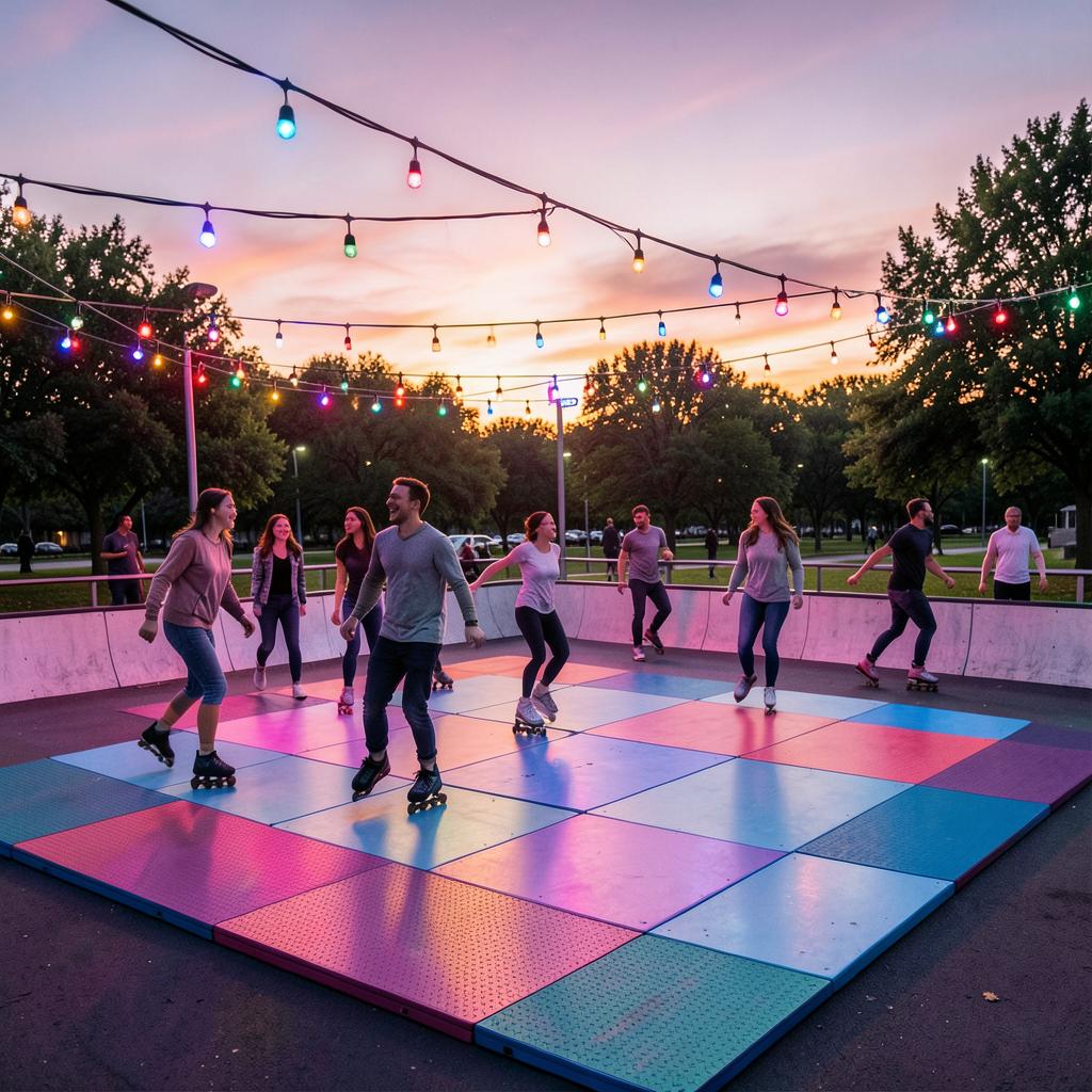 Mobile roller rink at an evening event