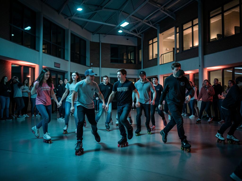 Students participating in a campus skating event